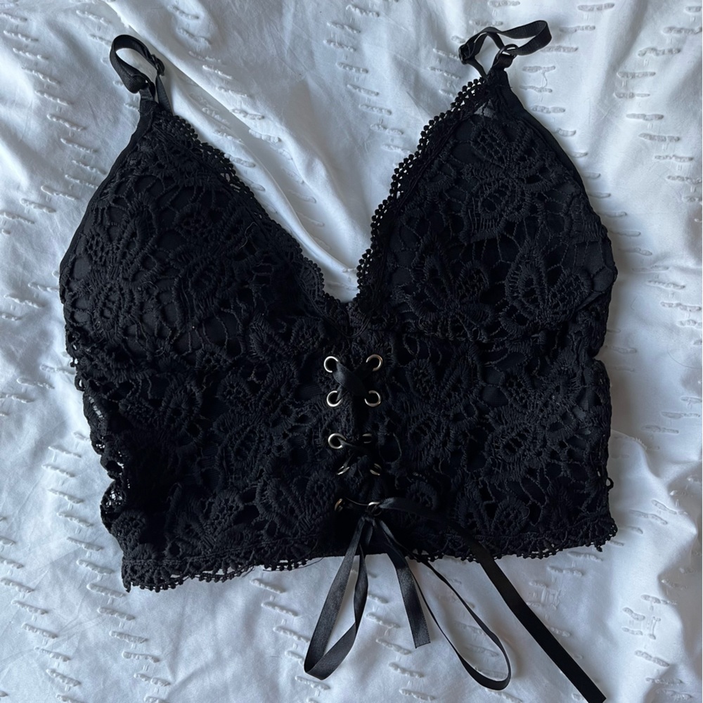black lace crop top